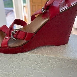 Coach Red Wedge Sandals